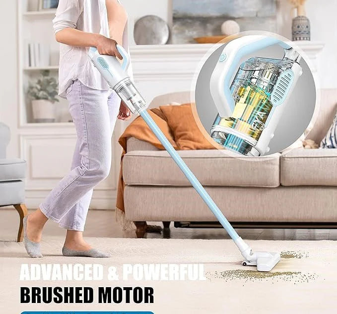 16000Pa Powerful Handheld Vacuum Cleaner with USB wired design for home and car use. Multi-surface handheld vacuum cleaner in use, cleaning car seats and crevices.