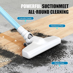 16000Pa Powerful Handheld Vacuum Cleaner with USB wired design for home and car use. Multi-surface handheld vacuum cleaner in use, cleaning car seats and crevices.