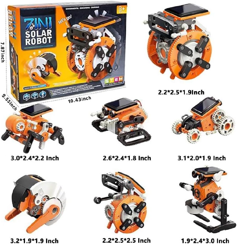 "Masroo 7-in-1 Solar Robot Kit, a STEM educational DIY toy for kids aged 8+, powered by solar energy."