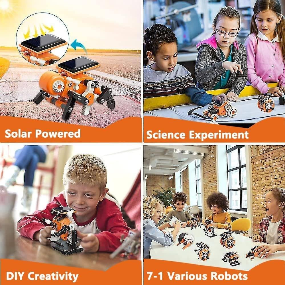 "Masroo 7-in-1 Solar Robot Kit, a STEM educational DIY toy for kids aged 8+, powered by solar energy."