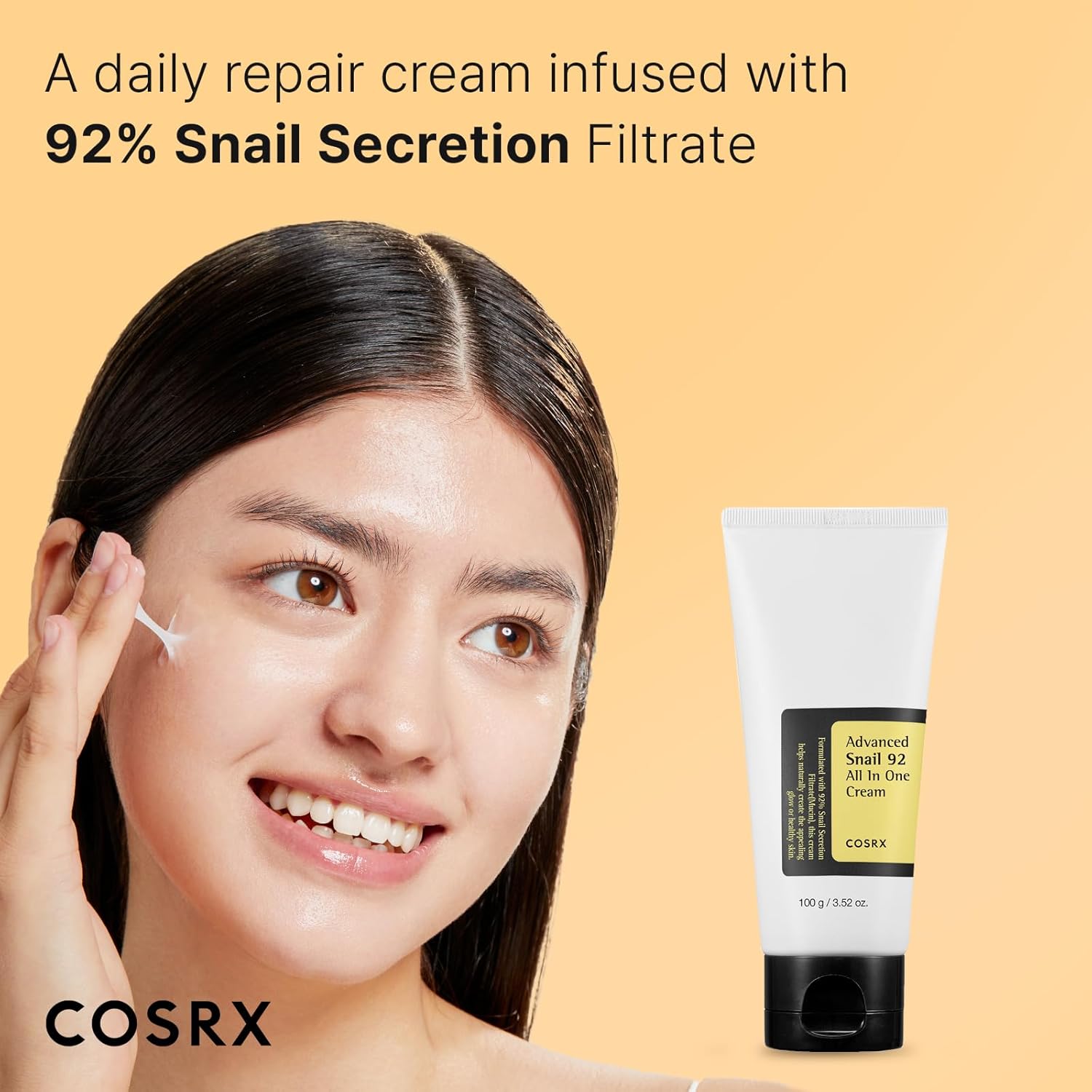 Close-up of the COSRX Snail 92 Mucin Cream texture showing its hydrating and soothing formula.