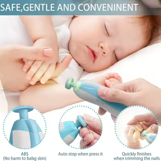 "Baby nail trimmer with soft grinding heads, ergonomic design, and gentle operation, suitable for safely trimming infant and toddler nails."