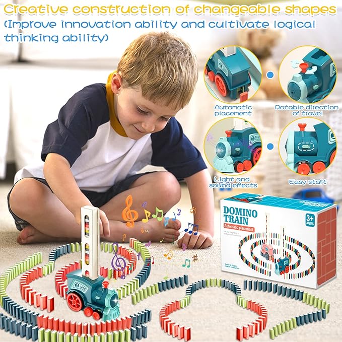 "NC Kid's Domino Train Blocks Set with 60 colorful pieces, a fun learning toy for kids aged 3-8."