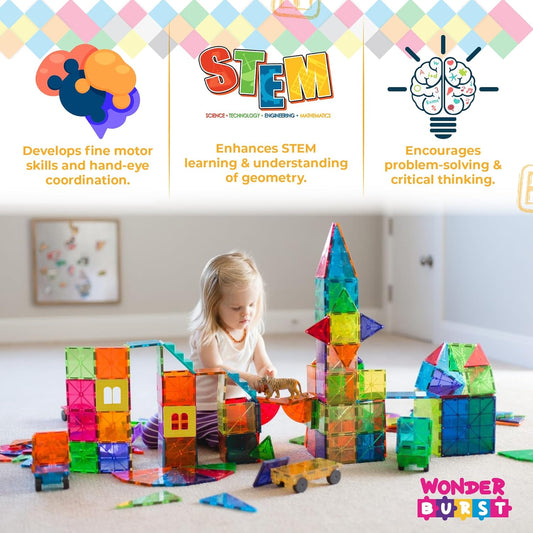 "45-Piece Magnetic Building Blocks for kids, a colorful STEM DIY toy perfect for creativity and learning."