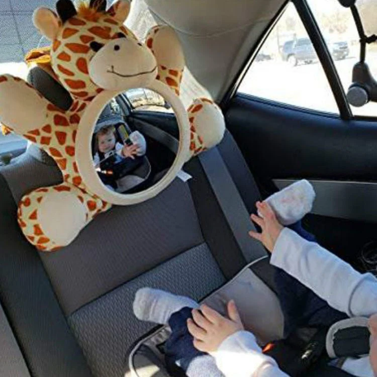 Car Safety Seat Rearview Mirror for Baby – Baby Monitor Toy with Plush Deer Design. Features a plush deer design and doubles as a baby monitor toy.