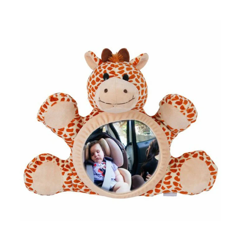 Car Safety Seat Rearview Mirror for Baby – Baby Monitor Toy with Plush Deer Design. Features a plush deer design and doubles as a baby monitor toy.