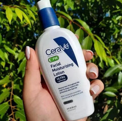 Cerave PM Facial Moisturizing Lotion paired with Derma Roller for improved skin care results.