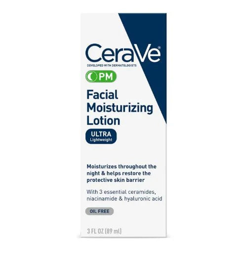 Cerave PM Facial Moisturizing Lotion paired with Derma Roller for improved skin care results.