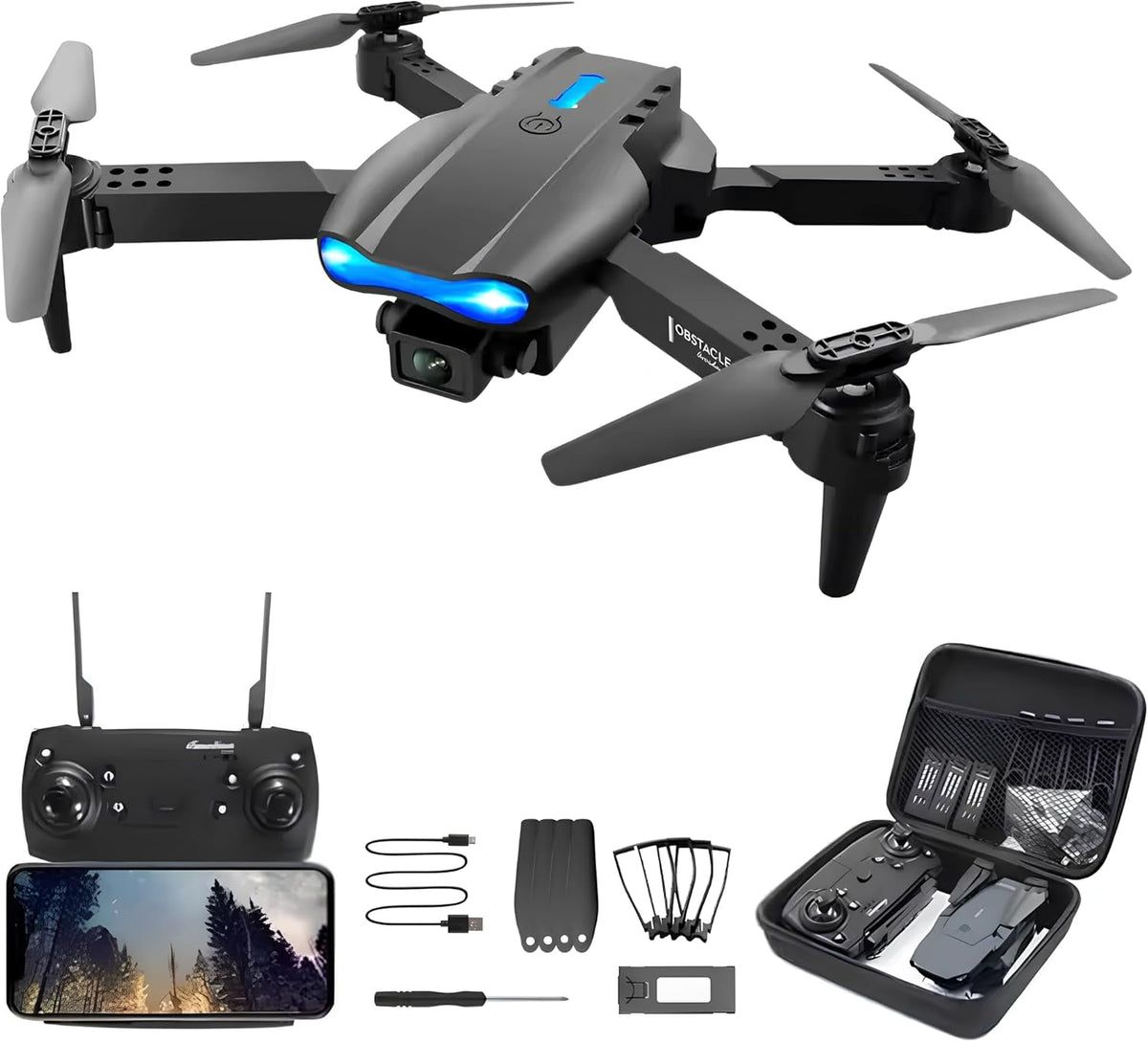 E99 Drone Camera – Foldable 720p WiFi Drone with 360° Flip, Altitude Hold, LED Lights, and Long Flight Time. Ideal for Beginners and Adults, Easy Control and Stable Flight.