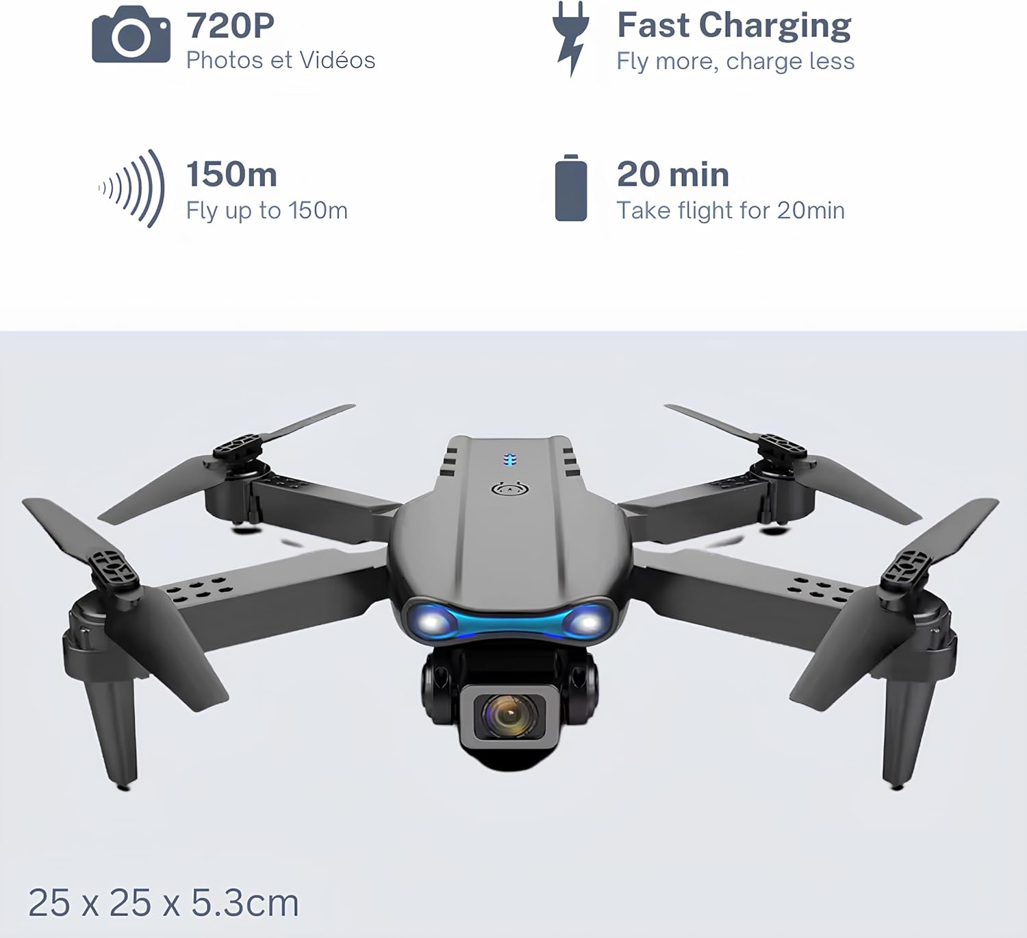 E99 Drone Camera – Foldable 720p WiFi Drone with 360° Flip, Altitude Hold, LED Lights, and Long Flight Time. Ideal for Beginners and Adults, Easy Control and Stable Flight.