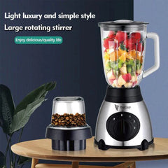 2-in-1 Blender & Grinder 850W with a BPA-free 1.5L glass jar for smoothies, ice, spices, and coffee.