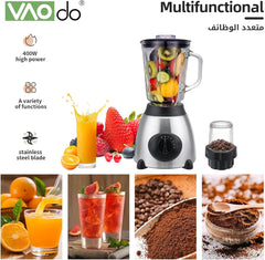 2-in-1 Blender & Grinder 850W with a BPA-free 1.5L glass jar for smoothies, ice, spices, and coffee.