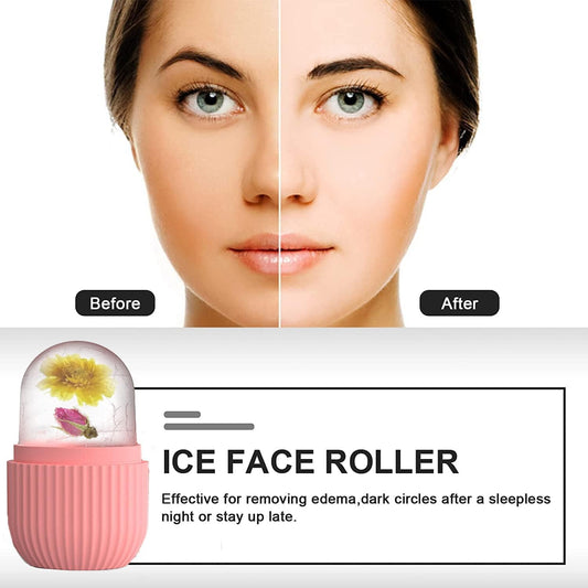 Face Glow Ice Roller for reducing puffiness, fine lines, and promoting skin circulation. Cooling therapy Face Glow Ice Roller for all skin types, enhancing facial contours. DIY ice cubes with essential oils for rejuvenating facial therapy using Face Glow Ice Roller.