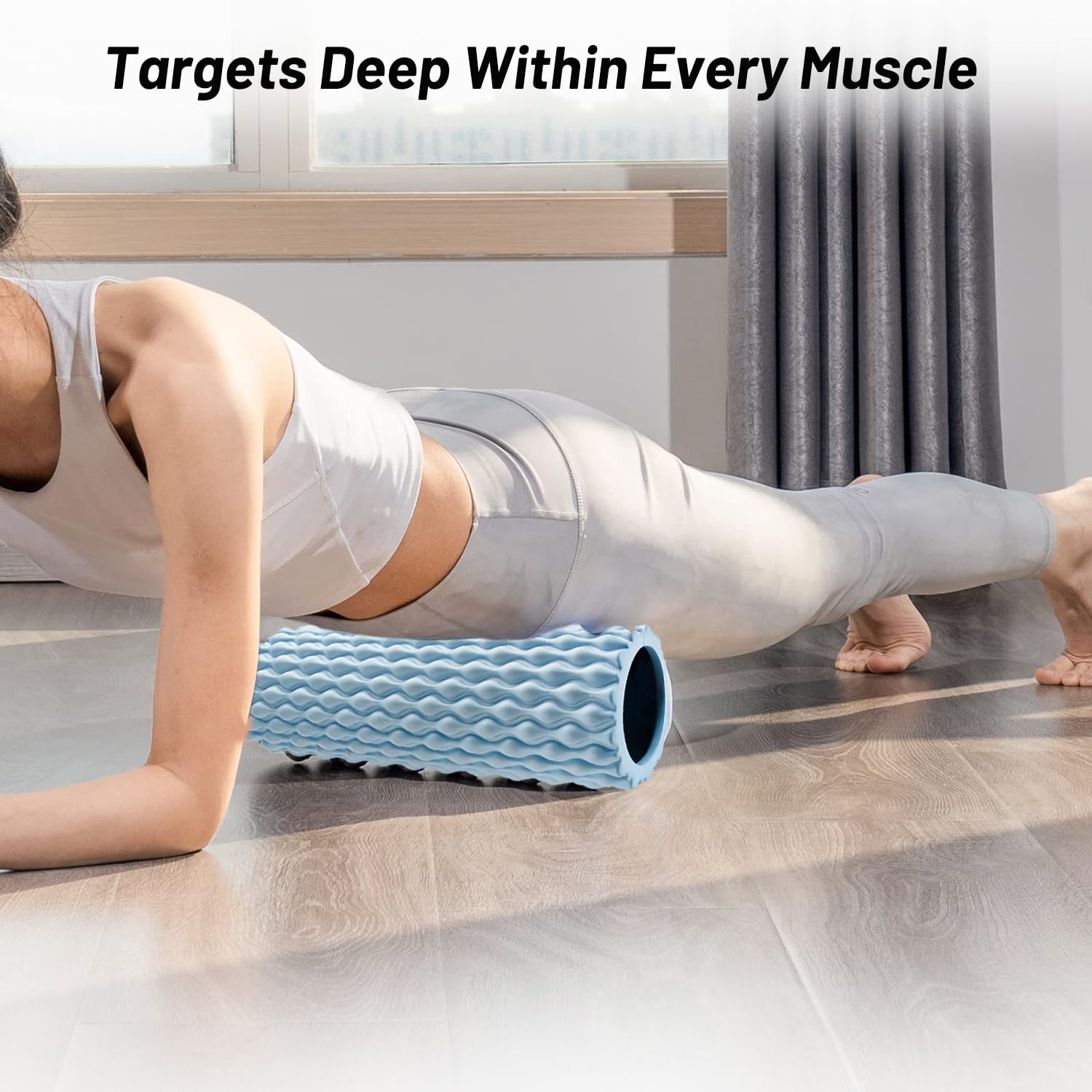 Fishbone Foam Massage Roller for deep tissue muscle recovery and pain relief. Fishbone Foam Massage Roller made of durable EVA+PVC material for flexibility and muscle relief.