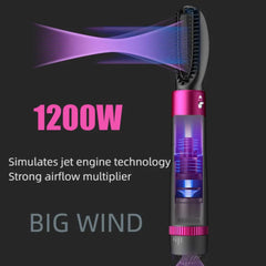 "5-in-1 Hot Air Brush featuring an ionic hair dryer, straightener, and curler, ideal for versatile hairstyling."