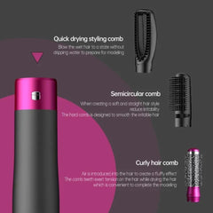 "5-in-1 Hot Air Brush featuring an ionic hair dryer, straightener, and curler, ideal for versatile hairstyling."