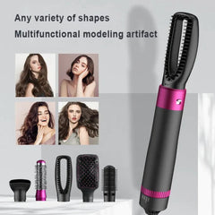 "5-in-1 Hot Air Brush featuring an ionic hair dryer, straightener, and curler, ideal for versatile hairstyling."