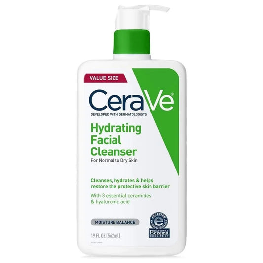 CeraVe Hydrating Facial Cleanser 562ml for dry and sensitive skin care. Non-foaming CeraVe Hydrating Cleanser, perfect for daily use on sensitive skin. Gentle and moisturizing CeraVe cleanser for dry skin, fragrance-free formula.