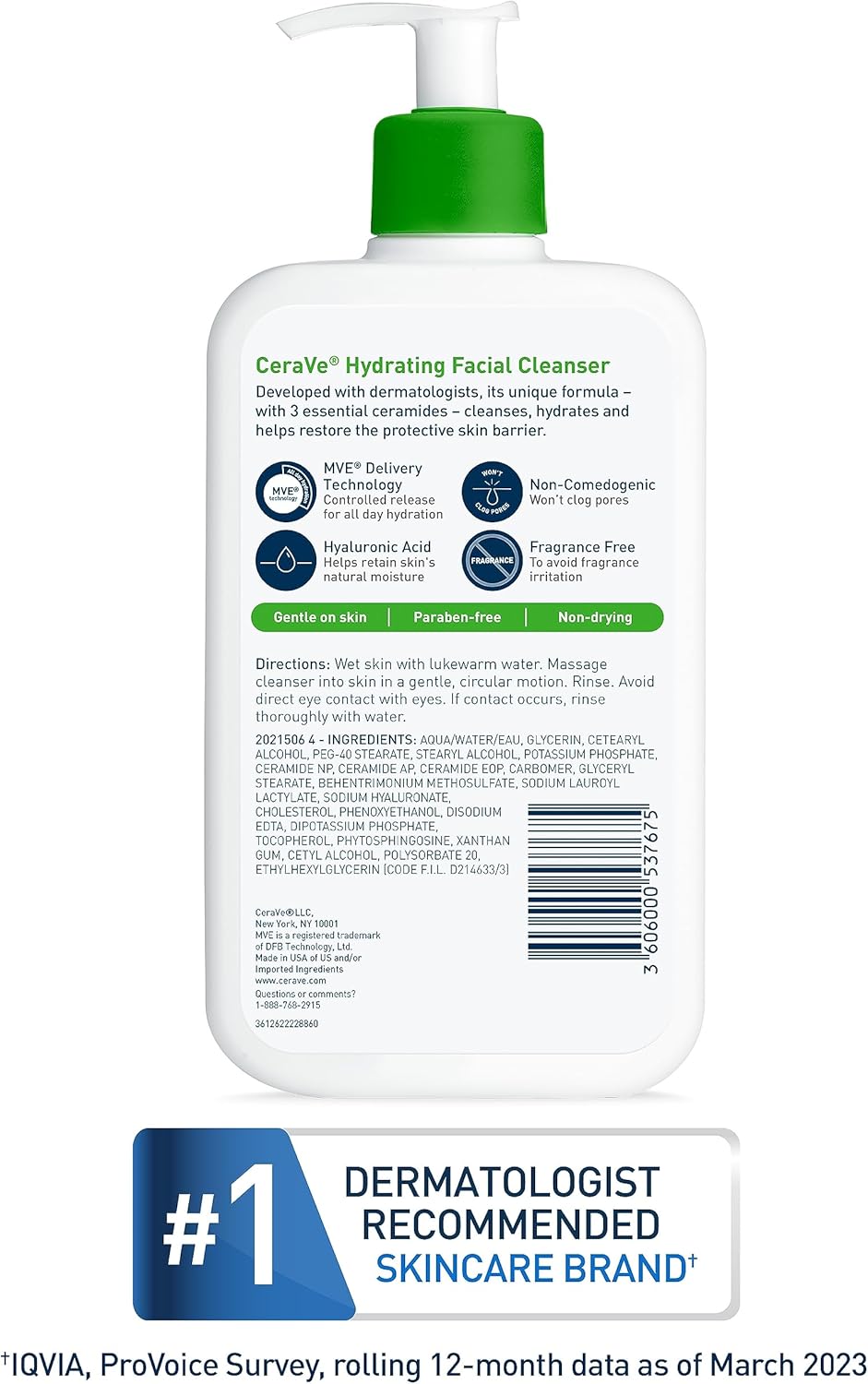 CeraVe Hydrating Facial Cleanser 562ml for dry and sensitive skin care. Non-foaming CeraVe Hydrating Cleanser, perfect for daily use on sensitive skin. Gentle and moisturizing CeraVe cleanser for dry skin, fragrance-free formula.