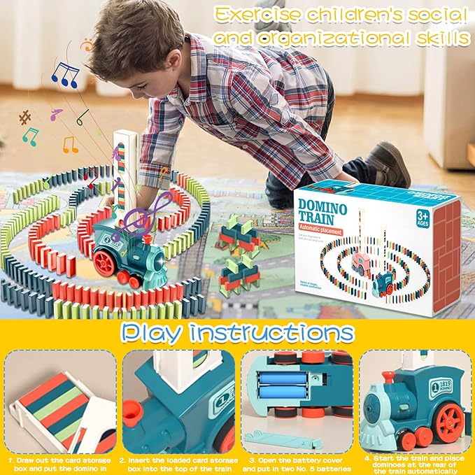 "NC Kid's Domino Train Blocks Set with 60 colorful pieces, a fun learning toy for kids aged 3-8."