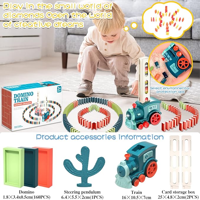 "NC Kid's Domino Train Blocks Set with 60 colorful pieces, a fun learning toy for kids aged 3-8."