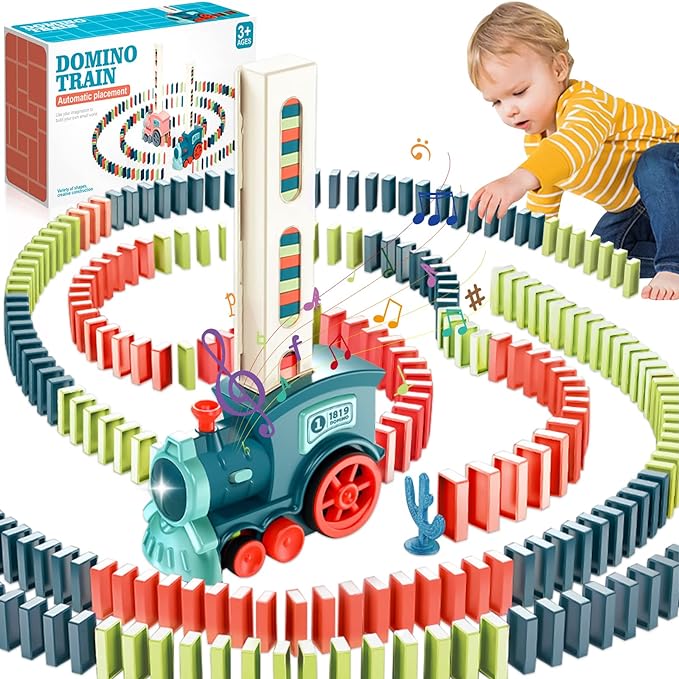 "NC Kid's Domino Train Blocks Set with 60 colorful pieces, a fun learning toy for kids aged 3-8."