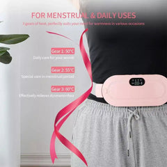 "Portable Period Heating Massage Belt – Rechargeable and adjustable belt for soothing menstrual cramps with heat and gentle vibration massage."