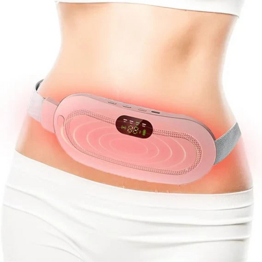 "Portable Period Heating Massage Belt – Rechargeable and adjustable belt for soothing menstrual cramps with heat and gentle vibration massage."