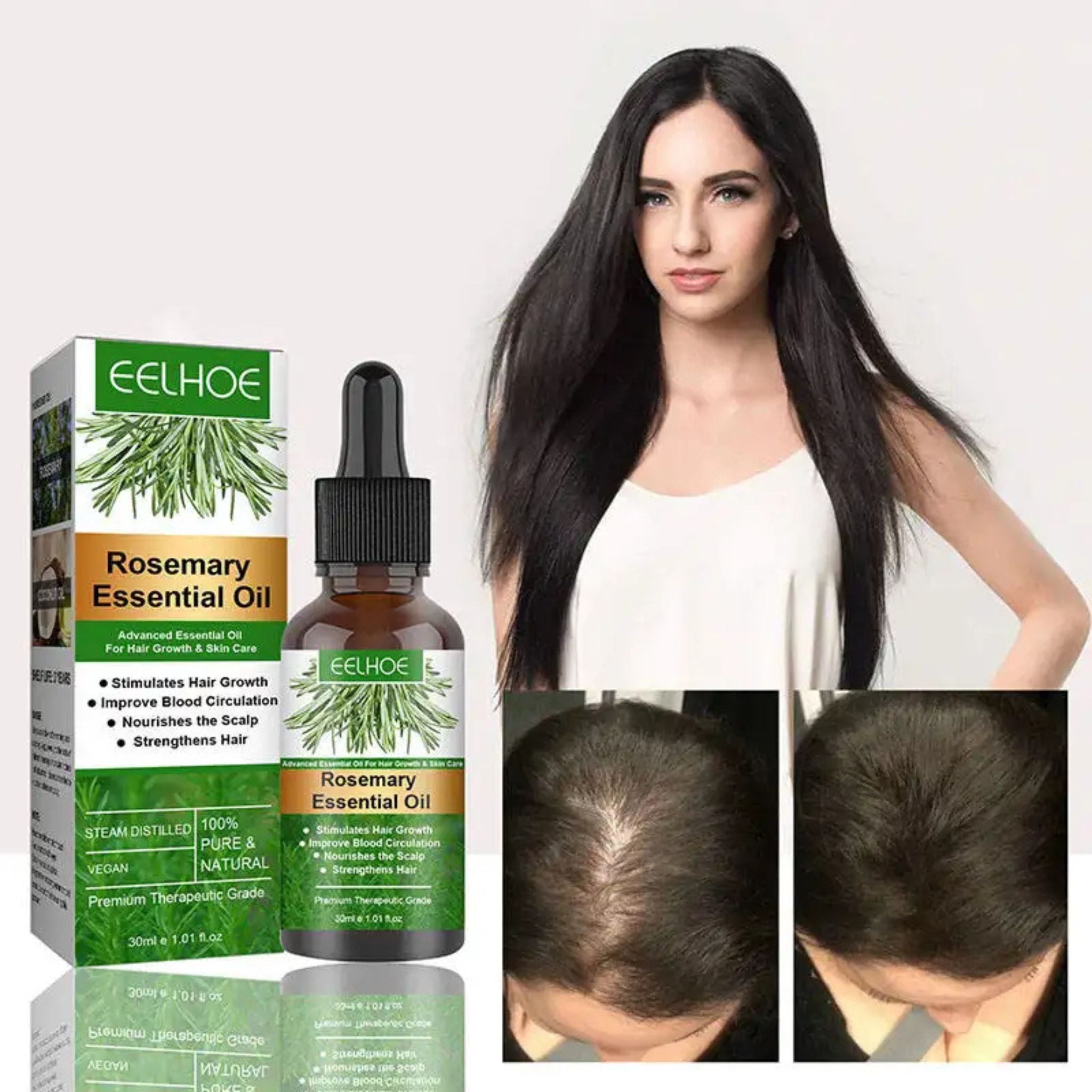 "Rosemary Hair Growth Essential Oil – Natural oil for promoting healthy hair growth, reducing hair loss, and nourishing scalp and strands."