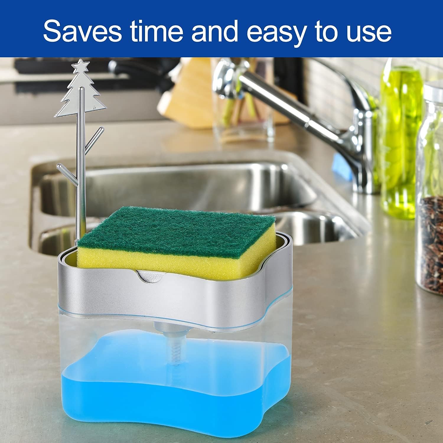 Soap Pump and Sponge Holder – Stylish Organizer for Bathroom and Kitchen with Easy Dispensing and Storage