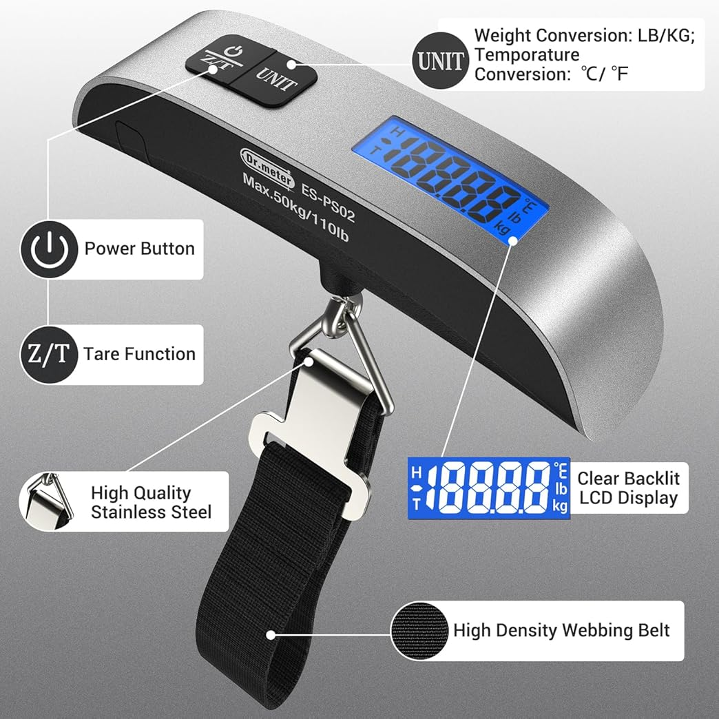 T-shaped Electronic Luggage Scale displaying weight on the digital screen. Compact and lightweight T-shaped Luggage Scale, perfect for travel.