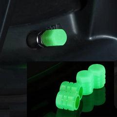 "Car Luminous Tire Valve Cap Set (4 pcs) – Glow-in-the-dark valve caps for enhanced style and visibility at night."